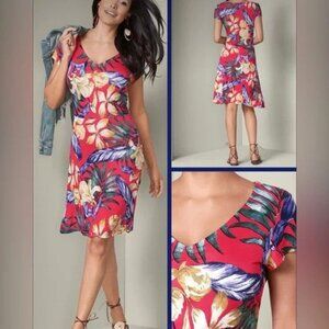Lascana VENUS Red and Blue Midi Sundress with Flutter Sleeves